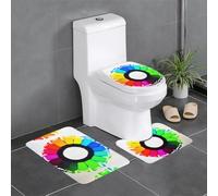 Lot de 3 tapis de sol antidérapants pour salle de bain - 61 x 40,6 cm - WHJDPP - Cercles de crayon colorés imprimés - Tapis ovale et rectangulaire pour toilettes, coiffeuse et toilettes