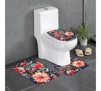 Lot de 3 tapis de sol antidérapants pour salle de bain - 61 x 40,6 cm - WHJSHOP abstrait à la cire - Motifs de fleurs - Tapis ovale et rectangulaire pour toilettes, coiffeuses et toilettes