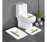 Lot de 3 tapis de sol antidérapants pour salle de bain - 61 x 40,6 cm - WHJSHOP Little Duck in the Yellow Flower Prints - Tapis ovale et rectangulaire pour toilettes, coiffeuse et toilettes