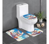 Lot de 3 tapis de sol antidérapants pour salle de bain - 61 x 40,6 cm - YYHWHJDE Bunny volant un avion - Tapis ovale et rectangulaire pour toilettes, coiffeuse et toilettes