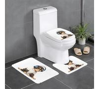 Lot de 3 tapis de sol antidérapants pour salle de bain - Motif WHJDPP Sloppy Puppy écoutant de la musique - Tapis ovale et rectangulaire pour toilettes, coiffeuse et toilettes - 61 x 40,6 cm