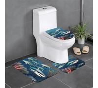 Lot de 3 tapis de sol antidérapants pour salle de bain - Motifs requins WHJSSF sous la mer - Tapis ovale et rectangulaire pour toilettes, coiffeuse et toilettes - 61 x 40,6 cm