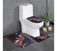 Lot de 3 tapis de sol antidérapants pour salle de bain - Tapis ovale et rectangulaire à motifs de dinosaures WHJSHOP à grande bouche, pour toilettes, meuble-lavabo et toilettes - 61 x 40,6 cm