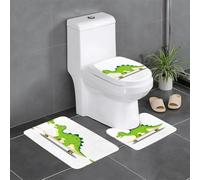 Lot de 3 tapis de sol antidérapants pour salle de bain - Tapis ovale et rectangulaire pour toilettes, coiffeuse et toilettes - Motif petit dinosaure vert sur planche à roulettes - 61 x 40,6 cm