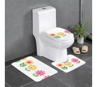 Lot de 3 tapis de sol antidérapants pour salle de bain - Tapis ovale et rectangulaire pour toilettes, coiffeuse et toilettes - Motif WHJSSF Le sourire des fleurs - 61 x 40,6 cm