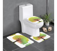 Lot de 3 tapis de sol antidérapants pour salle de bain - Tapis ovale et rectangulaire pour toilettes, coiffeuse et toilettes - Motif ombres d'arbre colorées - 61 x 40,6 cm
