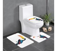 Lot de 3 tapis de sol antidérapants pour salle de bain - Tapis ovale et rectangulaire pour toilettes, meuble-lavabo et toilettes - Motif toucan tropical, WHJSSF 61 x 40,6 cm