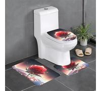 Lot de 3 tapis de sol antidérapants pour salle de bain - Tapis ovale et rectangulaire pour toilettes, meuble-lavabo et toilettes - Motif YYHWHJDE Lonely Rose on The Planet - 61 x 40,6 cm