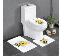 Lot de 3 tapis de sol antidérapants pour salle de bain - Tapis ovale et rectangulaire pour toilettes, meuble-lavabo et toilettes - Motif WHJSSF Cheerful Little Bee - 61 x 40,6 cm