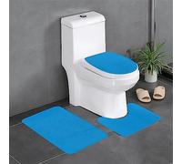 Lot de 3 tapis de sol antidérapants pour salle de bain - Tapis ovale et rectangulaire pour toilettes, meuble-lavabos et toilettes - Bleu uni - 61 x 40,6 cm