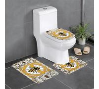 Lot de 3 tapis de sol antidérapants pour salle de bain - Tapis ovale et rectangulaire pour toilettes, meuble-lavabo et toilettes - Motif WHJSSF Lovely Honey - 61 x 40,6 cm