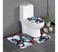 Lot de 3 tapis de sol antidérapants pour salle de bain - Tapis ovale et rectangulaire pour toilettes, meuble-lavabos et toilettes - Motif dragon noir - 61 x 40,6 cm
