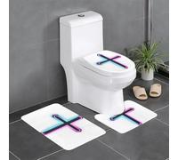 Lot de 3 tapis de sol antidérapants pour salle de bain - Tapis ovale et rectangulaire pour toilettes, meuble-lavabos et toilettes - Motif croix fluo - 61 x 40,6 cm