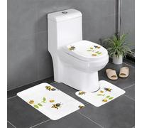Lot de 3 tapis de sol antidérapants WHJSHOP Little Bees in the Flowers - Tapis de sol de toilette en forme de U, fermement fixé, absorbant et durable, épais et confortable