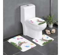 Lot de 3 tapis de sol antidérapants WHJSHOP Little Rabbit Playing Happily - Tapis de sol pour toilettes en forme de U, fermement fixé, absorbant et durable, épais et confortable