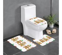 Lot de 3 tapis de sol antidérapants YYHHAOFA Bear Cookies Chapeau de Noël Tapis de sol de toilette en forme de U, fermement fixé, absorbant et durable, épais et confortable