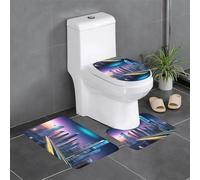 Lot de 3 tapis de sol antidérapants YYHHAOFA Future City Night Scene en forme de U, fermement fixé, absorbant et durable, épais et confortable