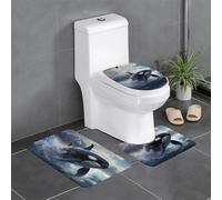 Lot de 3 tapis de sol antidérapants YYHHAOFA Orque Killer Whale Tapis de sol de toilette en forme de U, fermement fixé, absorbant et durable, épais et confortable