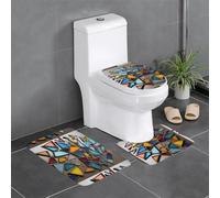 Lot de 3 tapis de sol antidérapants YYHWHJDE - Imprimé fragments colorés - Tapis de sol de toilette en forme de U, fermement attaché, absorbant et durable, épais et confortable