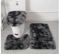 Lot de 3 tapis doux en microfibre bain - Tapis antidérapant et moelleux pour salle de bain - Absorbant l'eau, lavable en machine (noir)