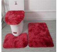 Lot de 3 tapis de salle de bain doux en microfibre - Tapis de bain antidérapant et pelucheux - Housse de siège de toilette pour salle de bain - Tapis de bain absorbant l'eau, lavable en machine (rouge