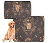 Lot de 3 tapis d'urinion lavables et antidérapants pour le voyage 50,8 x 61 cm, motif bohème sans couture avec tête de mort de taureau or rose et formes d'art en ligne