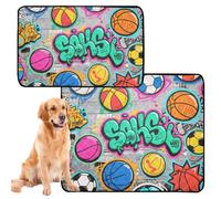Lot de 3 tapis hygiéniques lavables antidérapants pour siège de voiture 50,8 x 61 cm Motif graffiti ballon de sport