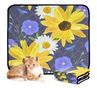 Lot de 3 tapis hygiéniques lavables et antidérapants pour le sol 50,8 x 61 cm Motif tournesol camomille fleurs de lin