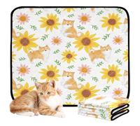 Lot de 3 tapis hygiéniques réutilisables antidérapants pour siège de voiture Motif tournesols Shiba Inu 50,8 x 61 cm