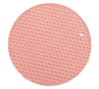 Lot de 3 tapis ronds en forme nid d'abeille antidérapants, dessous plat silicone résistant à la chaleur for accessoires cuisine, coussin isolant for vaisselle pour Friteuse(Pink,17.5cm)