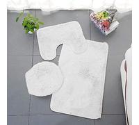 Lot de 3 Tapis Salle de Bain Doux et Absorbants Antidérapants Tapis de Toilette WC Contour Séchage Rapide Lavable en Machine (Beige)