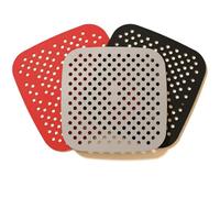 Lot de 3 Tapis Silicone Air Fryer Carré 21,5cm Accessoires Friteuse sans Huile Réutilisable Rouge Noir Gris Argenté Moule pour Four Micro-ondes Pâtisserie Cuisine Saine sans Lavable Lave-vaisselle
