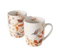 Lot de 3 tasses à café 330 ml Robin N724 Robin en porcelaine - Motif animaux de la forêt - Oiseaux - Décoration d'automne - Ensemble de tasses vintage