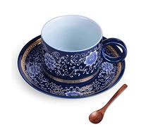 Lot de 3 tasses à café élégantes et empilables en céramique avec soucoupes pour café, thé et latte - Verres chinois élégants (gris)