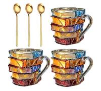 Lot de 3 tasses à café en forme de livre peint en 3D - Tasse à café créative avec livres peints en 3D - Cadeaux de collection pour les amateurs de littérature, cadeaux pour papa