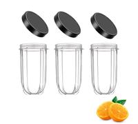 Lot de 3 tasses de rechange 16OZ avec couvercle 250 W | Couvercle plat avec couvercle, compatible avec le presse-agrumes Magic Bullet 250 W