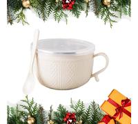 Lot de 3 tasses rondes de 750 ml avec couvercles, tasses rondes avec poignées et cuillère pour café, soupes (beige)