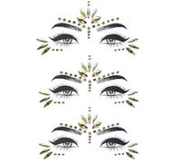 Lot de 3 tatouages dorés pour le visage, pierres précieuses pour le visage, carnaval, Halloween, mariages, fêtes à la piscine et plus encore, ils sont le cadeau parfait pour les enfants et les adultes