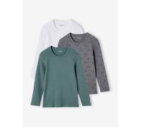 Lot de 3 tee-shirt à côtes manches longues garçon vert émeraude 3A