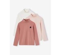 Lot de 3 tee-shirts BASICS à col montant fille bois de rose 8A