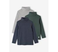VERTBAUDET Lot de 3 Tee Shirts Col Roulé Garçon Rayures Vert Anglais 3A