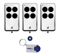 Lot de 3 Télécommandes V2 Match Blanches - 433,92 MHz - 4 Canaux - Auto-Apprentissage - Compatible avec Automatismes de Portails et Garage+ 1 Porte-clés Domobip