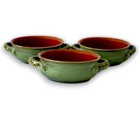 Lot de 3 Terrines en terre cuite Tegami sans couvercle Vert Terre antique Soupiere avec poignées Colì faïence et terre cuite de 1650 Vert 14 x 14 x 5 cm