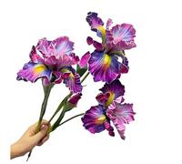 Lot de 3 têtes de fleurs d'iris artificielles en polyuréthane de 45,7 cm au toucher réaliste, arrangements floraux pour cimetière et mariage, centres de table à manger (violet)