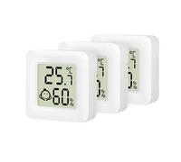 Lot de 3 thermomètres-hygromètres plats avec affichage émoticône de niveau confort, blanc