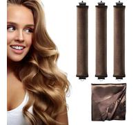 Lot de 3 tiges à friser sans chaleur, avec foulard en satin de soie, tiges à friser douces pour tous les types de cheveux (marron)