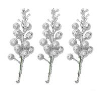 Lot de 3 tiges de baies artificielles à paillettes pour couronne de Noël, loisirs créatifs et décoration d'arbre avec tiges métalliques flexibles pour une utilisation festive à la maison ou une fête