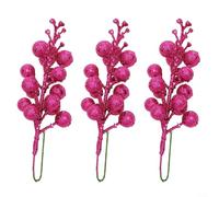 Lot de 3 tiges de baies de Noël artificielles à paillettes pour décoration de sapin de Noël et de couronne, fil de fer pliable avec baies en mousse pour une utilisation festive (rose rouge)