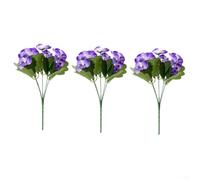 Lot de 3 tiges de pensées artificielles avec protection UV, plastique et soie pour une utilisation durable en intérieur et en extérieur (violet)