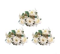 Lot de 3 tiges de roses artificielles pour fabrication de bouquets de mariage, décoration d'intérieur, toile de fond en tissu de soie, composition florale (blanc)